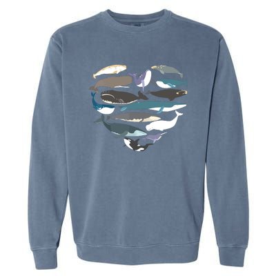 Whales Heart Shape Cute Ocean Mammals Whale Breeds Species Garment-Dyed Sweatshirt