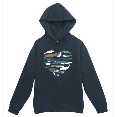 Whales Heart Shape Cute Ocean Mammals Whale Breeds Species Urban Pullover Hoodie