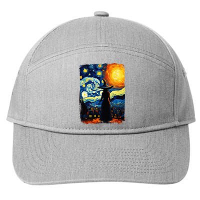 Witch Halloween Starry Night Van Gogh Aesthetic Painting 7-Panel Snapback Hat