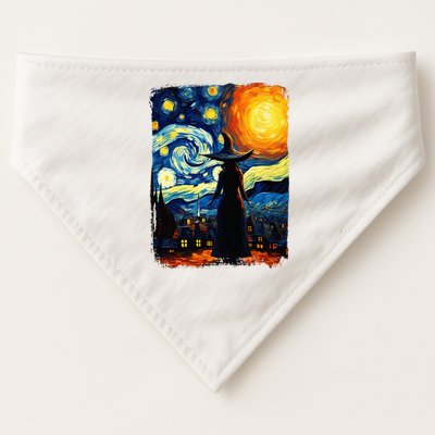 Witch Halloween Starry Night Van Gogh Aesthetic Painting USA-Made Doggie Bandana