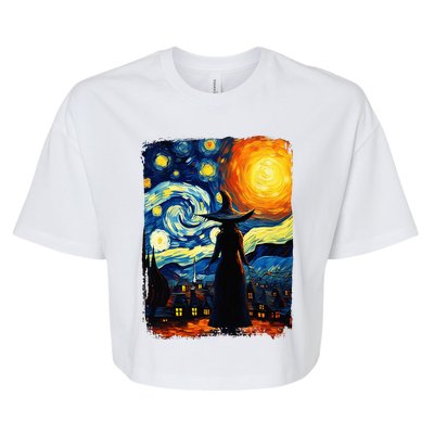 Witch Halloween Starry Night Van Gogh Aesthetic Painting Bella+Canvas Jersey Crop Tee