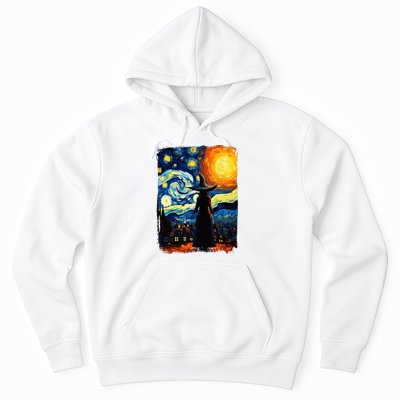 Witch Halloween Starry Night Van Gogh Aesthetic Painting Hoodie