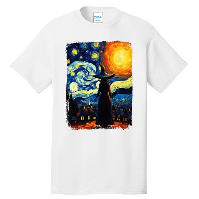 Witch Halloween Starry Night Van Gogh Aesthetic Painting Tall T-Shirt