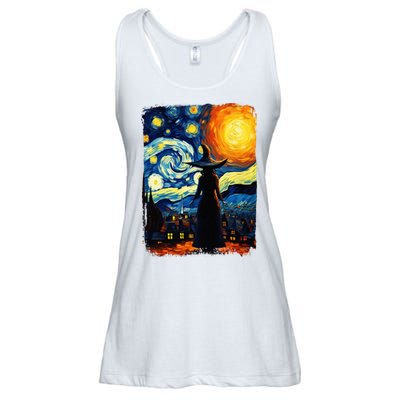Witch Halloween Starry Night Van Gogh Aesthetic Painting Ladies Essential Flowy Tank