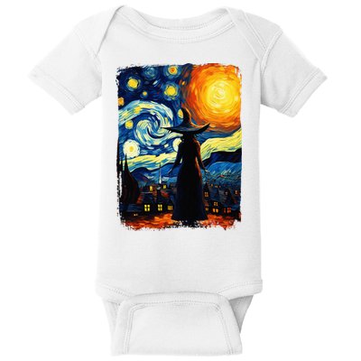 Witch Halloween Starry Night Van Gogh Aesthetic Painting Baby Bodysuit