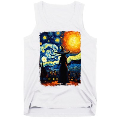 Witch Halloween Starry Night Van Gogh Aesthetic Painting Tank Top