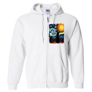 Witch Halloween Starry Night Van Gogh Aesthetic Painting Full Zip Hoodie