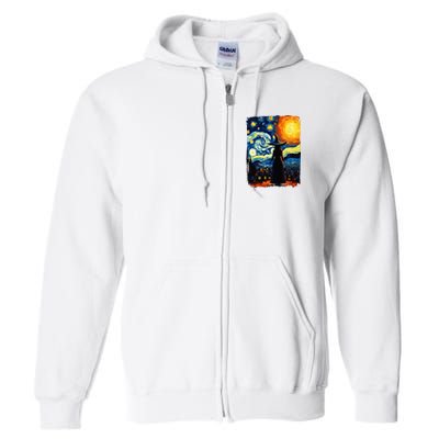 Witch Halloween Starry Night Van Gogh Aesthetic Painting Full Zip Hoodie