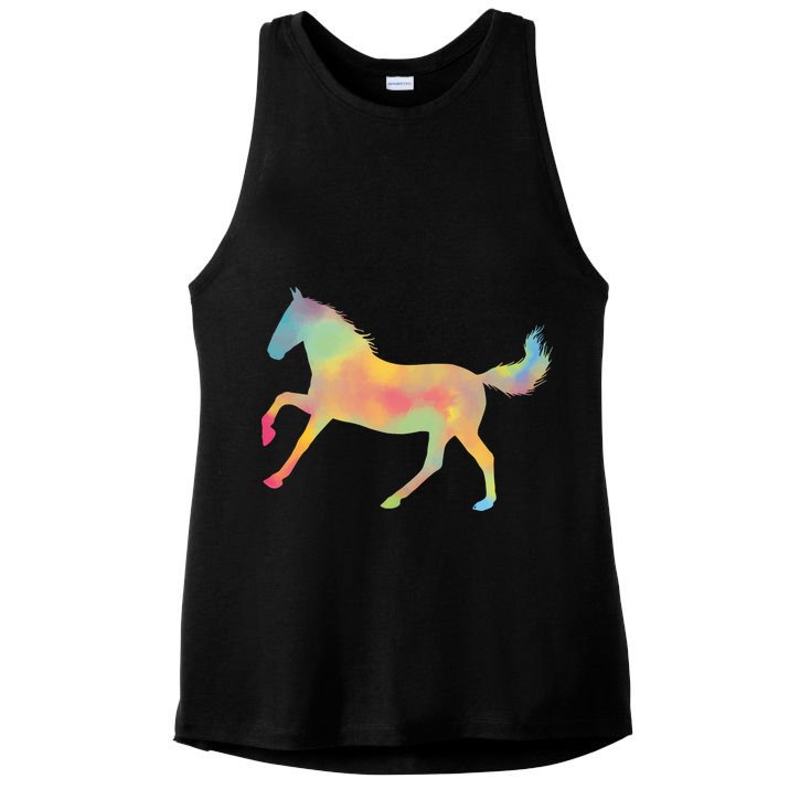 Watercolor Horse Silhouette Ladies PosiCharge Tri-Blend Wicking Tank