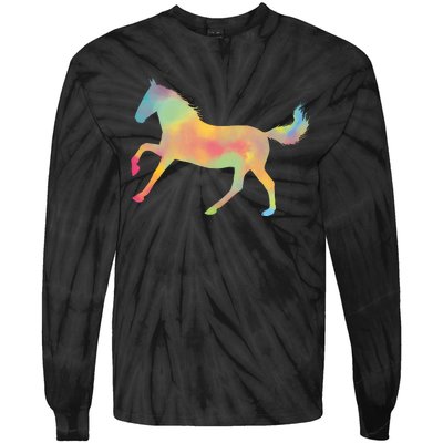 Watercolor Horse Silhouette Tie-Dye Long Sleeve Shirt