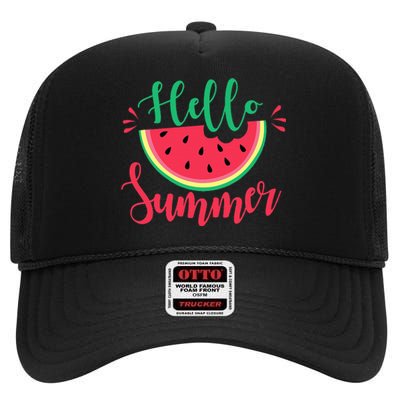 Watermelon Hello Summer High Crown Mesh Back Trucker Hat