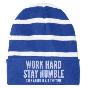 Work Hard Stay Humble Light Gift Striped Beanie with Solid Band