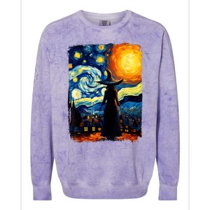 Witch Halloween Starry Night Van Gogh Aesthetic Painting Colorblast Crewneck Sweatshirt