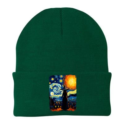 Witch Halloween Starry Night Van Gogh Aesthetic Painting Knit Cap Winter Beanie