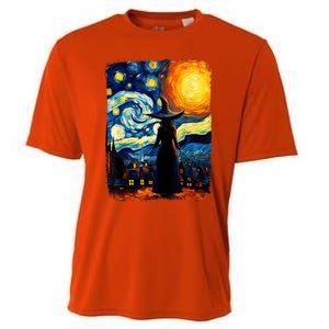 Witch Halloween Starry Night Van Gogh Aesthetic Painting Cooling Performance Crew T-Shirt