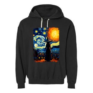 Witch Halloween Starry Night Van Gogh Aesthetic Painting Garment-Dyed Fleece Hoodie