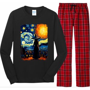 Witch Halloween Starry Night Van Gogh Aesthetic Painting Long Sleeve Pajama Set