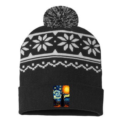 Witch Halloween Starry Night Van Gogh Aesthetic Painting USA-Made Snowflake Beanie