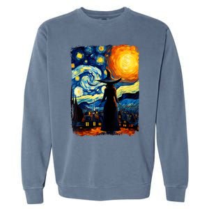 Witch Halloween Starry Night Van Gogh Aesthetic Painting Garment-Dyed Sweatshirt