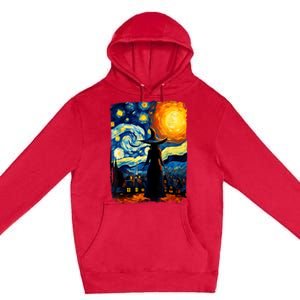 Witch Halloween Starry Night Van Gogh Aesthetic Painting Premium Pullover Hoodie