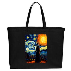 Witch Halloween Starry Night Van Gogh Aesthetic Painting Cotton Canvas Jumbo Tote