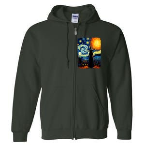 Witch Halloween Starry Night Van Gogh Aesthetic Painting Full Zip Hoodie