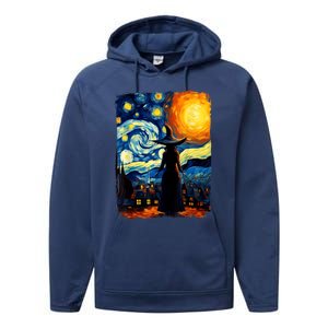 Witch Halloween Starry Night Van Gogh Aesthetic Painting Performance Fleece Hoodie