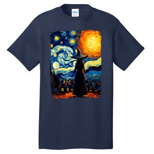 Witch Halloween Starry Night Van Gogh Aesthetic Painting Tall T-Shirt