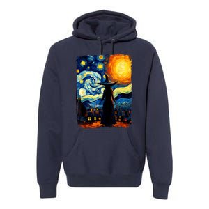 Witch Halloween Starry Night Van Gogh Aesthetic Painting Premium Hoodie