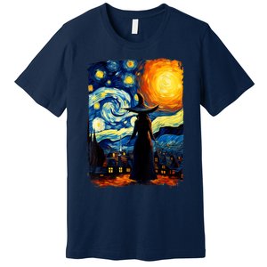 Witch Halloween Starry Night Van Gogh Aesthetic Painting Premium T-Shirt