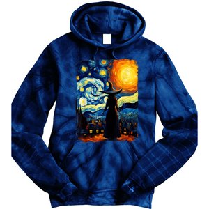 Witch Halloween Starry Night Van Gogh Aesthetic Painting Tie Dye Hoodie