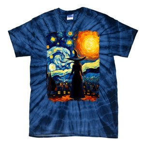 Witch Halloween Starry Night Van Gogh Aesthetic Painting Tie-Dye T-Shirt