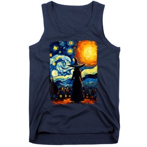 Witch Halloween Starry Night Van Gogh Aesthetic Painting Tank Top