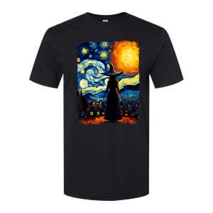 Witch Halloween Starry Night Van Gogh Aesthetic Painting Softstyle CVC T-Shirt