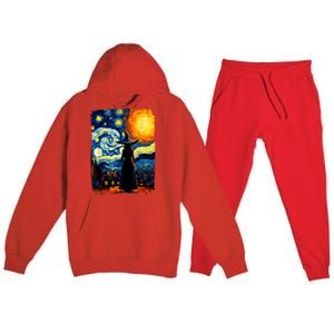 Witch Halloween Starry Night Van Gogh Aesthetic Painting Premium Hooded Sweatsuit Set