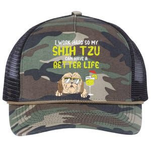 Work Hard Shih Tzu Better Life Funny Dog Lover Owner Gift Retro Rope Trucker Hat Cap