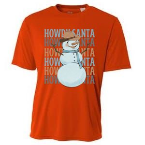 Western Howdy Santa Snow Christmas Cow Snow Cute Gift Cooling Performance Crew T-Shirt