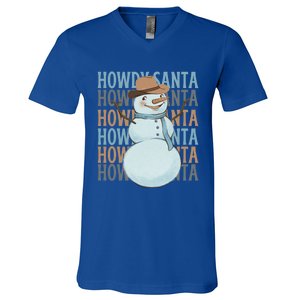 Western Howdy Santa Snow Christmas Cow Snow Cute Gift V-Neck T-Shirt