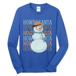 Western Howdy Santa Snow Christmas Cow Snow Cute Gift Tall Long Sleeve T-Shirt