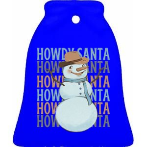 Western Howdy Santa Snow Christmas Cow Snow Cute Gift Ceramic Bell Ornament