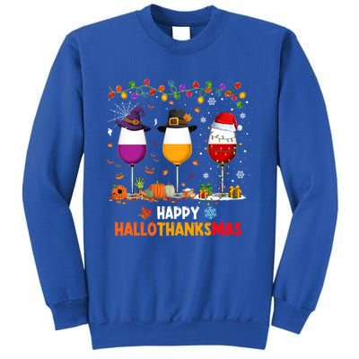 Wine Halloween Thanksgiving Christmas Happy Hallothanksmas Gift Sweatshirt