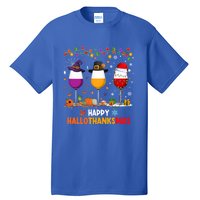 Wine Halloween Thanksgiving Christmas Happy Hallothanksmas Gift Tall T-Shirt