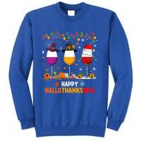 Wine Halloween Thanksgiving Christmas Happy Hallothanksmas Gift Tall Sweatshirt