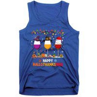 Wine Halloween Thanksgiving Christmas Happy Hallothanksmas Gift Tank Top