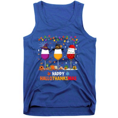 Wine Halloween Thanksgiving Christmas Happy Hallothanksmas Gift Tank Top