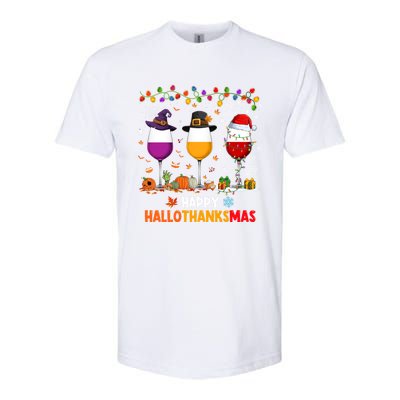 Wine Halloween Thanksgiving Christmas Happy Hallothanksmas Gift Softstyle CVC T-Shirt