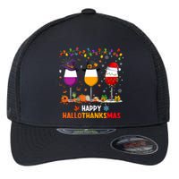 Wine Halloween Thanksgiving Christmas Happy Hallothanksmas Flexfit Unipanel Trucker Cap