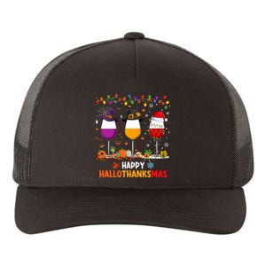 Wine Halloween Thanksgiving Christmas Happy Hallothanksmas Yupoong Adult 5-Panel Trucker Hat