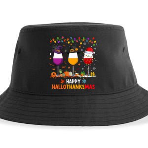 Wine Halloween Thanksgiving Christmas Happy Hallothanksmas Sustainable Bucket Hat