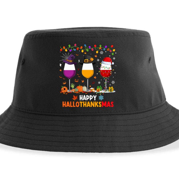 Wine Halloween Thanksgiving Christmas Happy Hallothanksmas Sustainable Bucket Hat